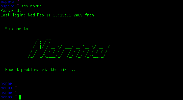Logging onto Norma, welcome screen