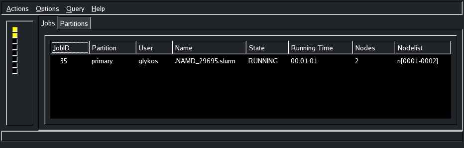 Cluster busy, jobs view